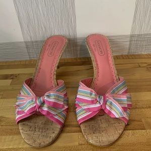 Coach Bree Pink Ribbon Bow Kitten Heel Sandals